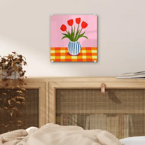 Tulpen - Roze - Vaas plexiglas 5mm klein -sfeer4