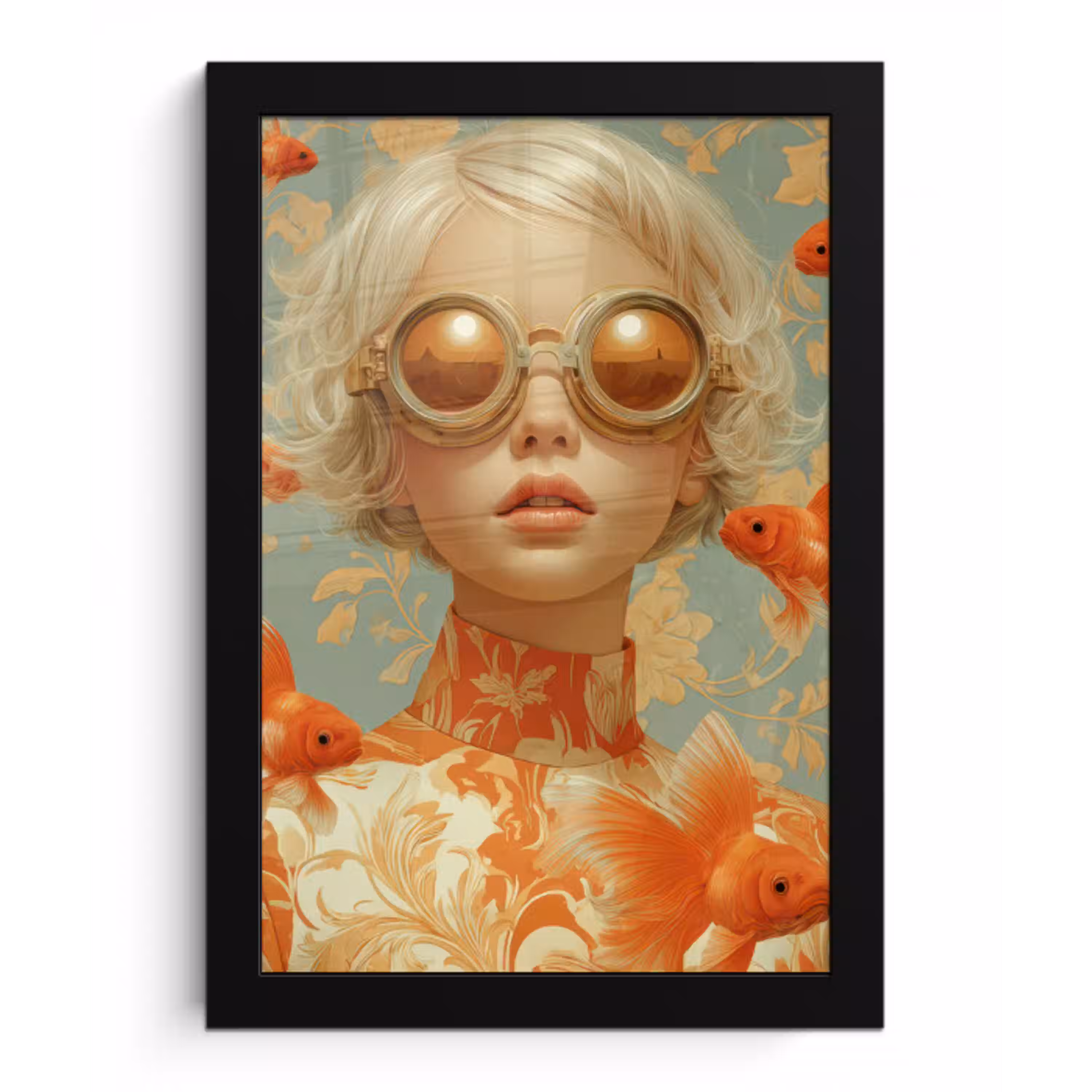 Goudvissen - Oranje - Vrouw - Blond fotolijst zwart zonder passe partout klein -3d