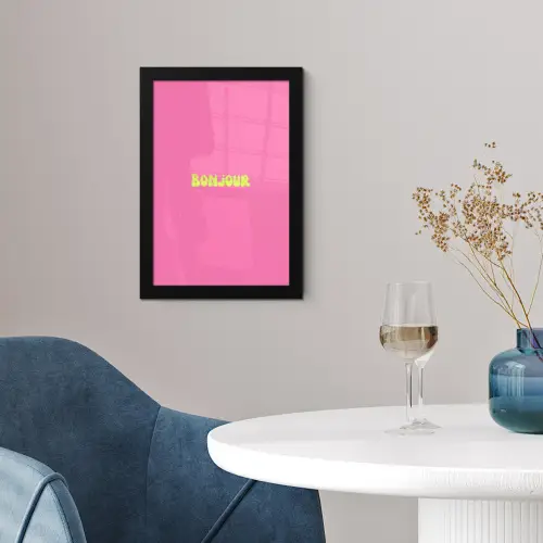 Roze - Groene bonjour - Organisch fotolijst zwart zonder passe partout klein -sfeer4