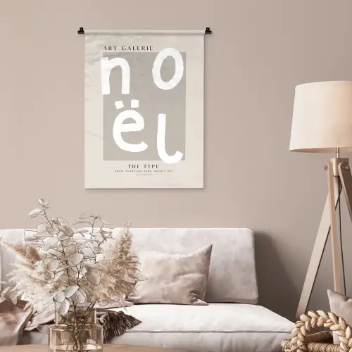 Kerstmis - Quotes - Noël - Wit - Beige Wandkleed katoen klein -sfeer4