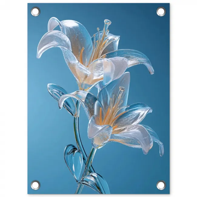 Lelies - Blauw - Glazen tuinposter los doek klein -3d