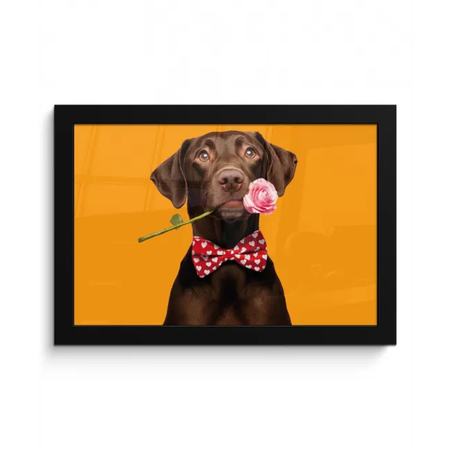 Hond - Oranje - Roos - Valentijn fotolijst zwart zonder passe partout klein -3d