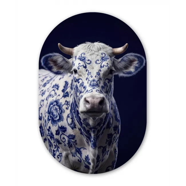 Muurovaal - Koe - Delfts - Blauw - Artistiek