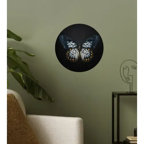 Vlinder - Monochroom - Balans Wandcirkel behangsticker klein -sfeer2