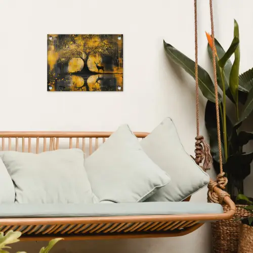 Boom - Verflook - Hert - Natuur - Goud tuinposter los doek klein -sfeer7