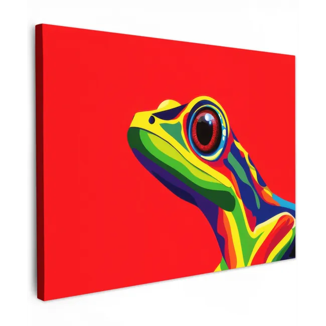 Canvas schilderij - Kikker - Kleurrijk - Strepen - Ogen