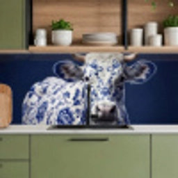 Koe - Delfts - Blauw - Artistiek keuken achterwand 2 middel -sfeer3