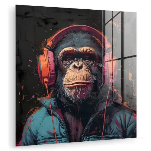 Graffiti - Chimpansee - Koptelefoon - Aap plexiglas 5mm klein -zzzproduct_nieuw