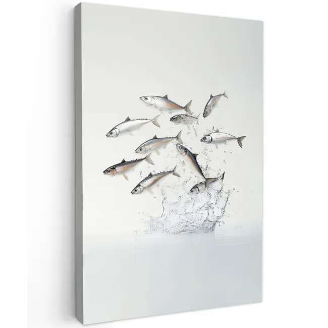 Vissen - Water - Wit Tuinposter op houten frame 2 cm dik klein -3d