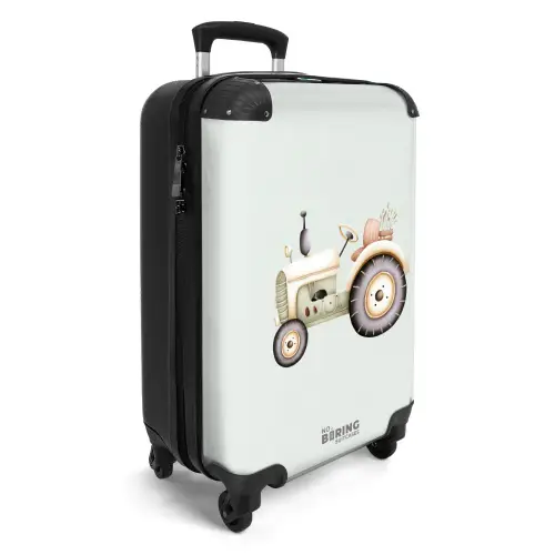 Beige vintage tractor in pastel groene kleuren NBS - Handbagage koffer - Volwassenen Unisex middel -productfoto_3d