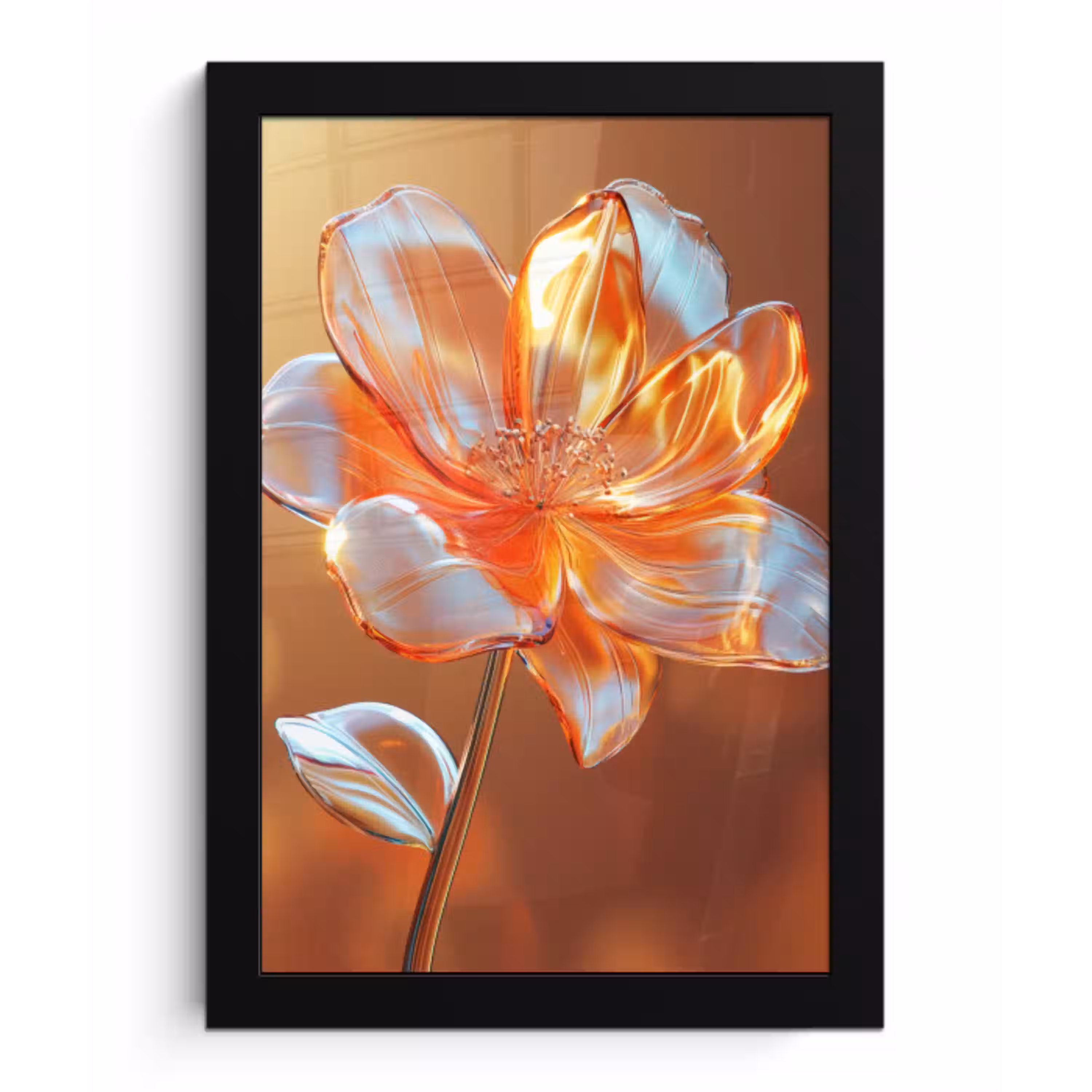 Glazen - Bloem - Zonlicht fotolijst zwart zonder passe partout klein -3d