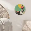 Retro - Meisje - Kat - Zon Akoestische PET Vilt - Rond klein -sfeer4