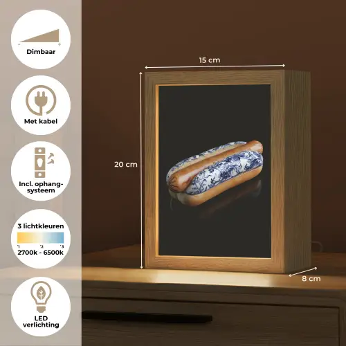 Hotdog - Porselein - Delfts blauw - Eten Light Box met kabel (Tafellamp) klein -USP_NL