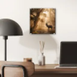 Hert - Bos - Mistig - Natuur - Goud plexiglas 5mm klein -sfeer6