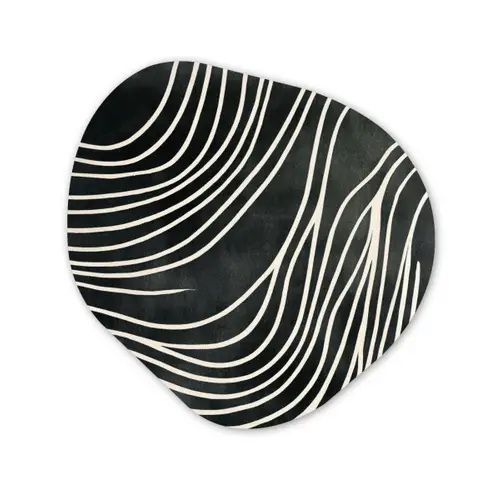 Lijnen - Patroon - Abstract - Wit Wandcirkel Organisch Aluminium middel -3d