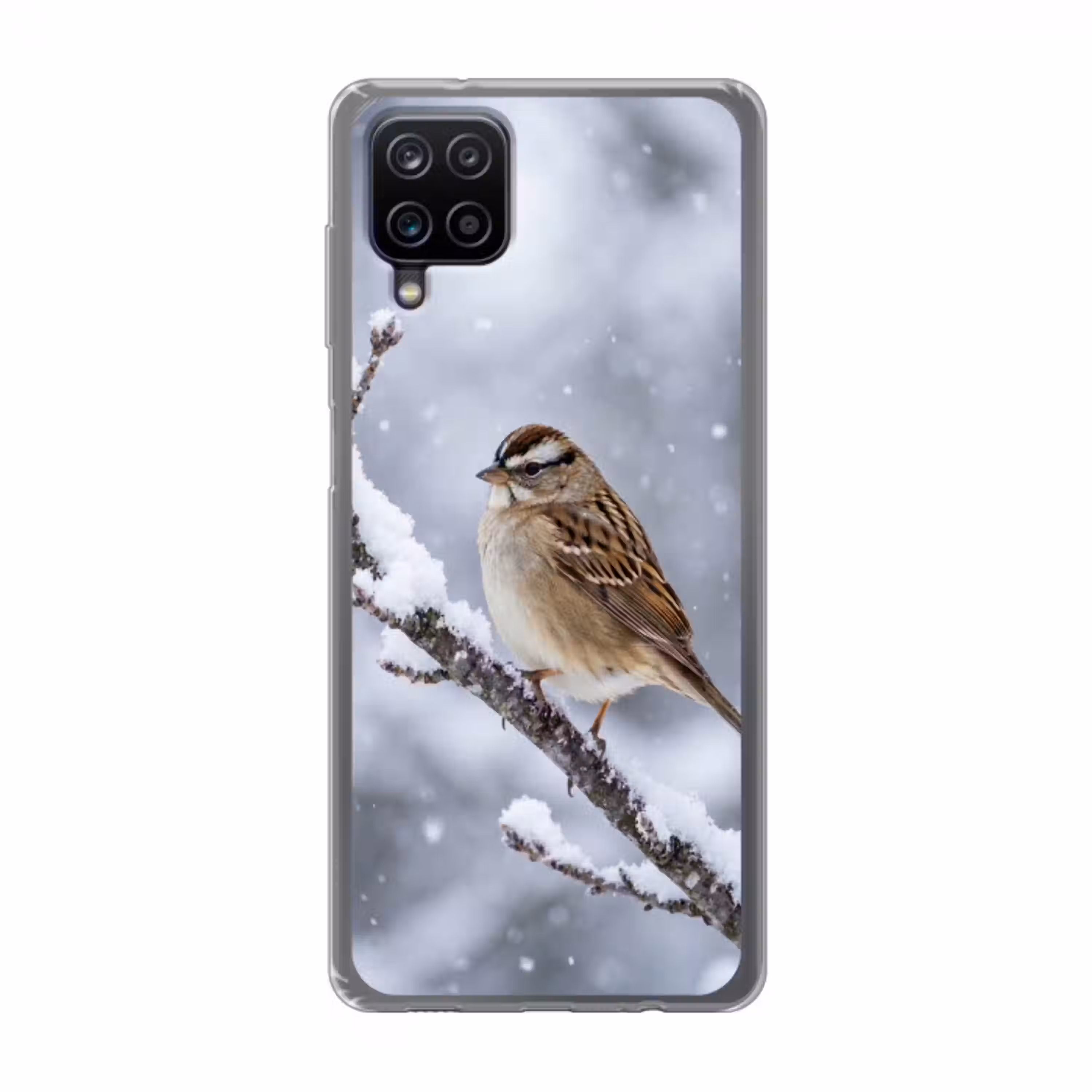 Vogel - Tak - Sneeuw - Winter Telefoonhoesje Samsung Galaxy A12 klein -3d