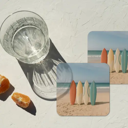 Strand - Surfbord - Pastel onderzetter kurk middel -sfeer4