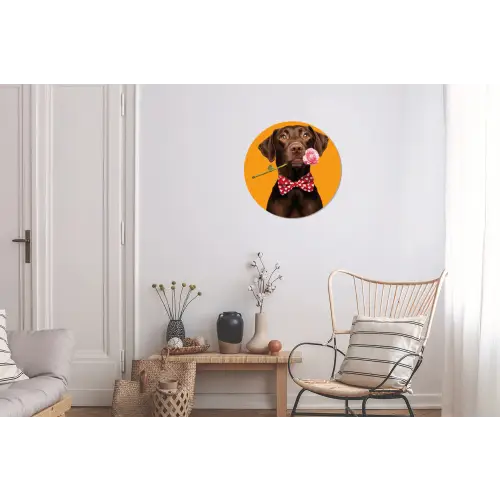 Hond - Oranje - Roos - Valentijn Wandcirkel aluminium klein -woonkamer