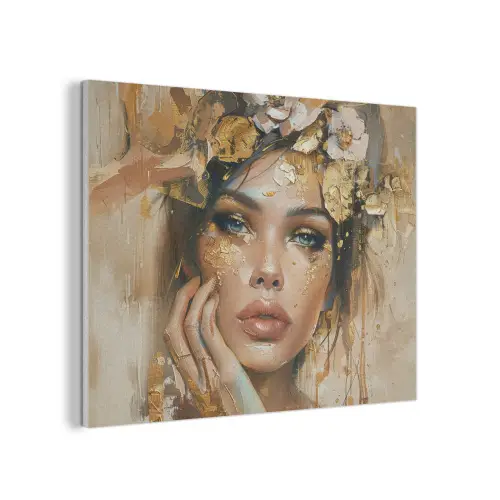 Vrouw - Bloemen  - Goud - Portret PET vilt klein -3d
