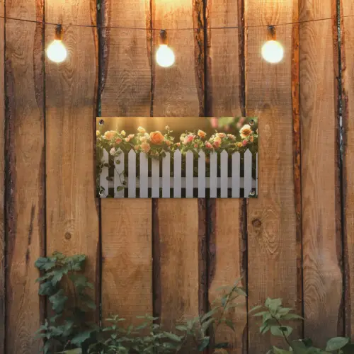 Rozen - Hek - Zonlicht tuinposter los doek klein -sfeer1