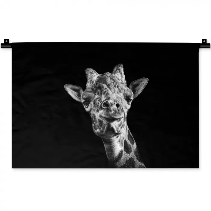 Giraffe - Dier - Zwart - Wit Wandkleed katoen klein -zz3d