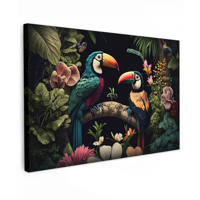Vogel - Bloemen - Planten - Jungle - Zwart - Toekan canvas 2cm klein -z3d