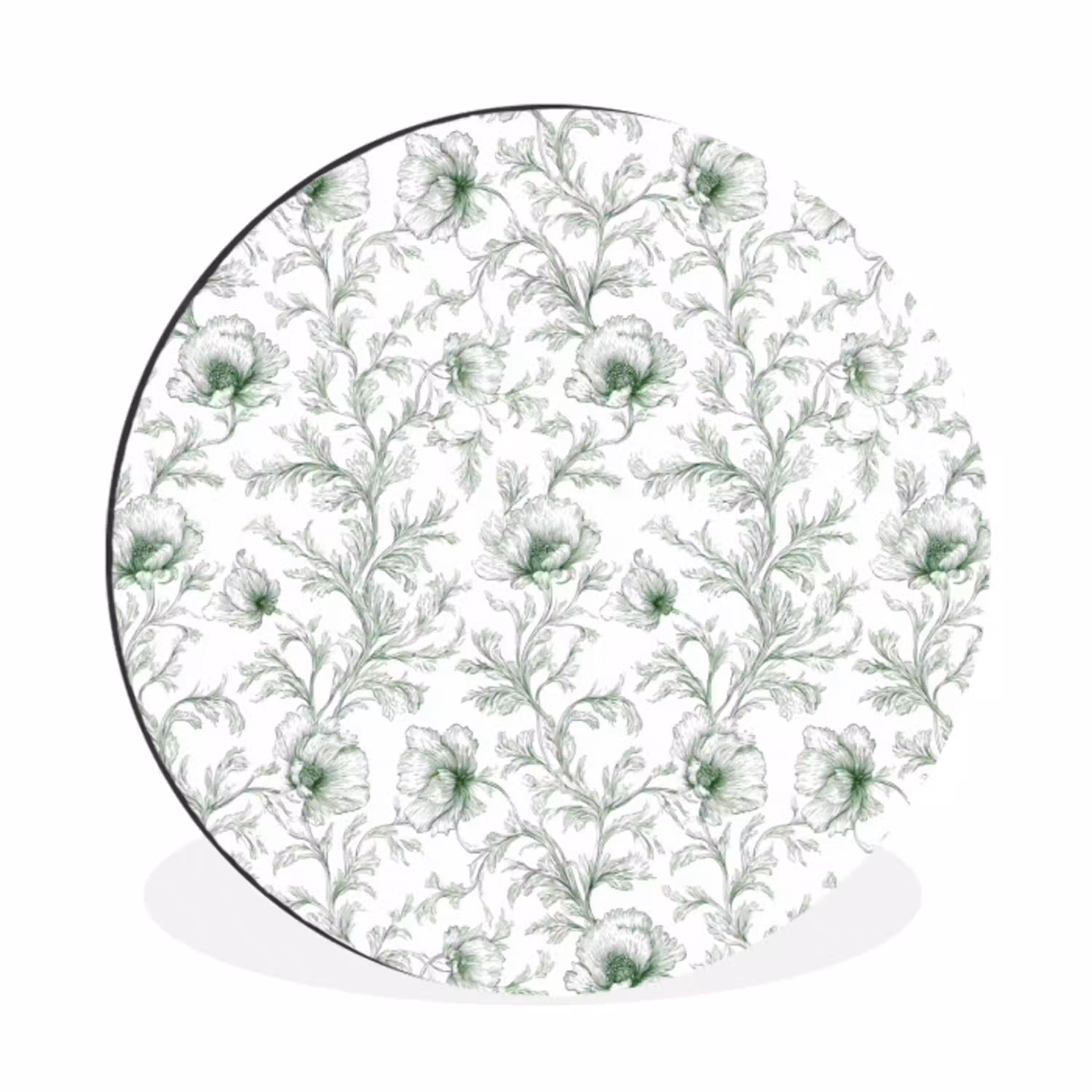 Bloemen - Getekend - Groen Wandcirkel aluminium klein 190 -3d