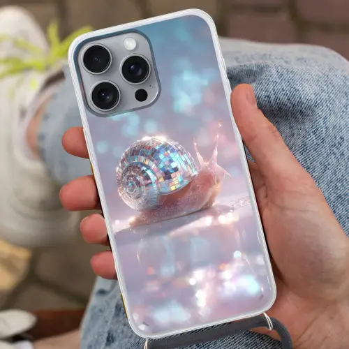Slak - Disco - Mozaïek - Blauw Hoesje iPhone 16 Pro Max met koord klein -sfeer3