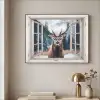 Hert - Dieren - Landschap - Winter - Sneeuw - Doorkijk - Natuur Textielframe zwart klein -sfeer2
