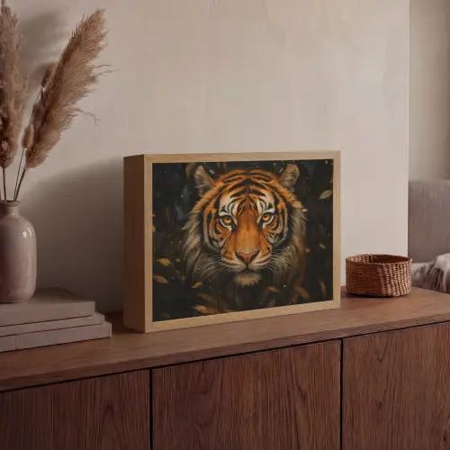 Bladeren - Tijger - Oranje Light Box met batterij (Wandlamp) middel -sfeer2
