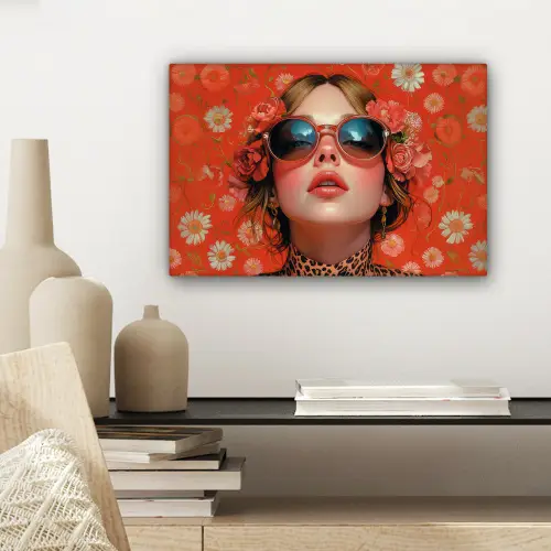 Vrouw - Kleurrijk - Dierenprint - Bloemen canvas 2cm klein -sfeer6