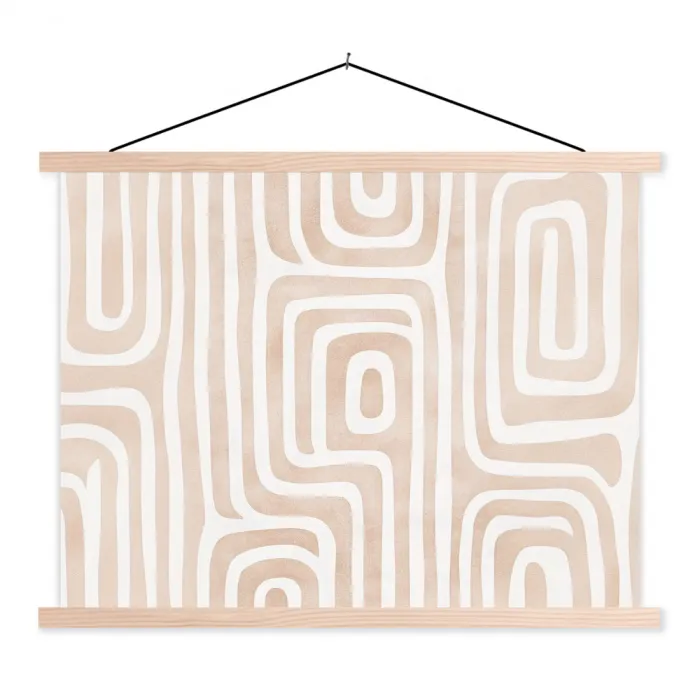 Decoratief - Labyrint - Beige textielposter latten blank klein -3d