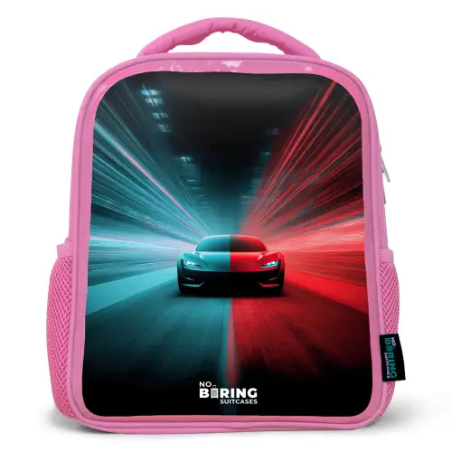Sportwagen - Lichtstralen - Neon - Blauw Kinderrugzak - Roze middel -3d