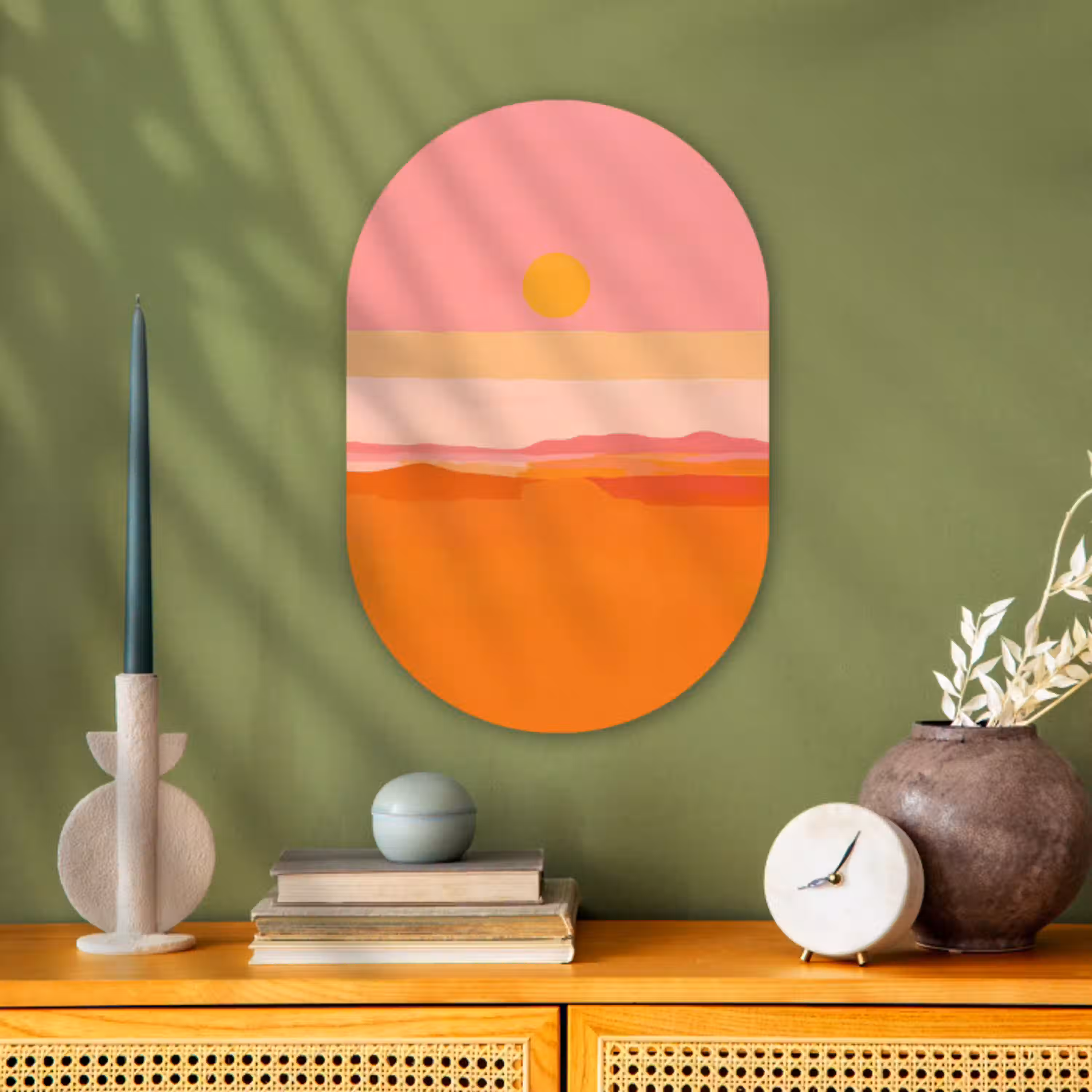 Zon - Abstract - Landschap - Oranje Wandcirkel Ovaal Forex klein -sfeer2