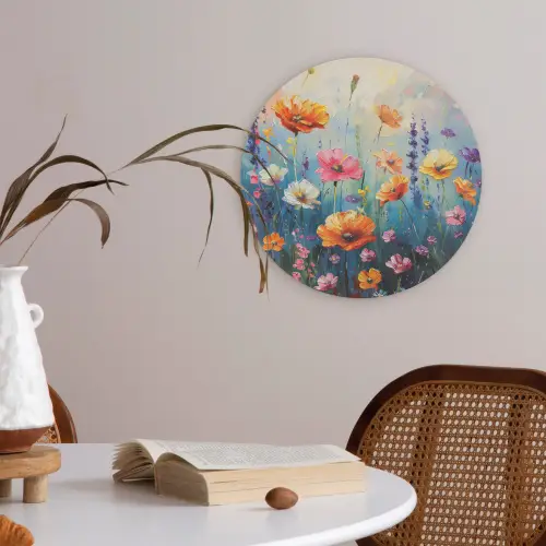 Bloemen - Natuur - Waterverf - Kunst Akoestische PET Vilt - Rond klein -sfeer3