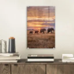 Olifanten - Savanne - Zonsondergang - Afrika - Warm plexiglas 5mm klein -sfeer1