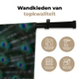 Pauw - Veren - Blauw Wandkleed katoen middel -sfeer2
