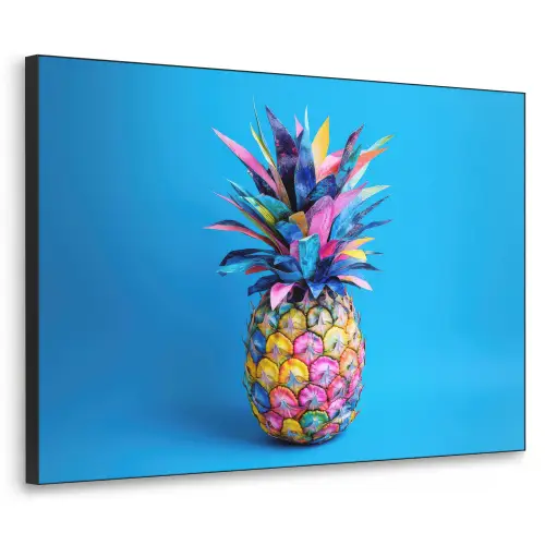 Ananas - Blauw - Tropisch - Vrolijk Textielframe zwart klein -3d