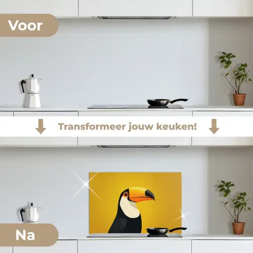 Toekan - Minimalistisch - Snavel - Oranje keuken achterwand spatscherm klein -voor_na_NL