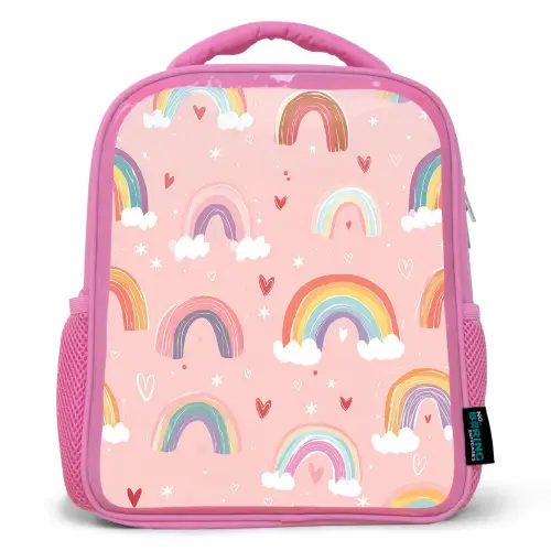 Regenboog - Patroon - Pastel - Handgetekend Kinderrugzak - Roze middel -3d