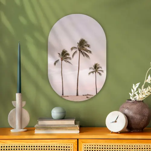 Palmbomen - Zonsondergang - Roze Wandcirkel Ovaal Forex klein -sfeer2