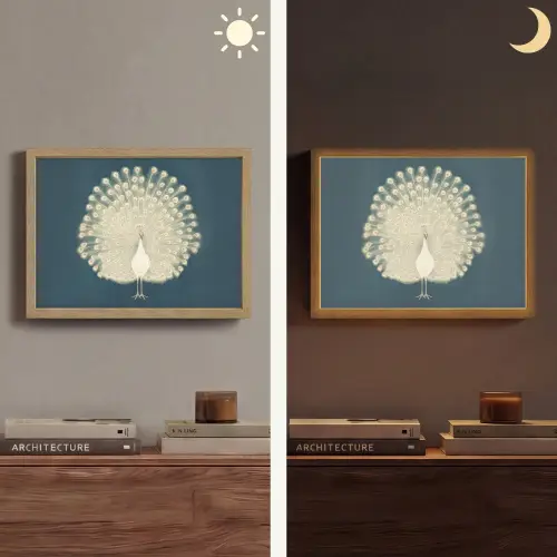 Vogel - Blauw - Vintage Light Box met batterij (Wandlamp) middel -sfeer3