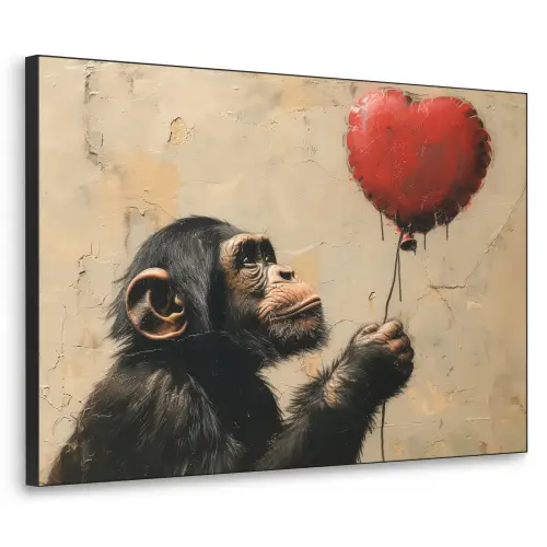 Street art - Chimpansee - Ballon - Graffiti - Banksy Style Textielframe zwart klein -3d