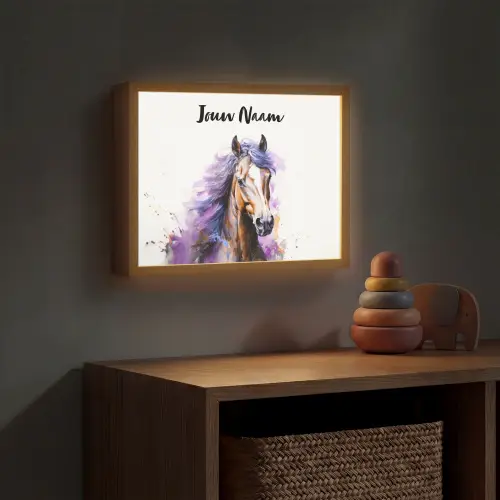 Paard - Dieren - Meiden - Paars - Bruin Light Box met batterij (Wandlamp kind) middel -sfeer5_kind