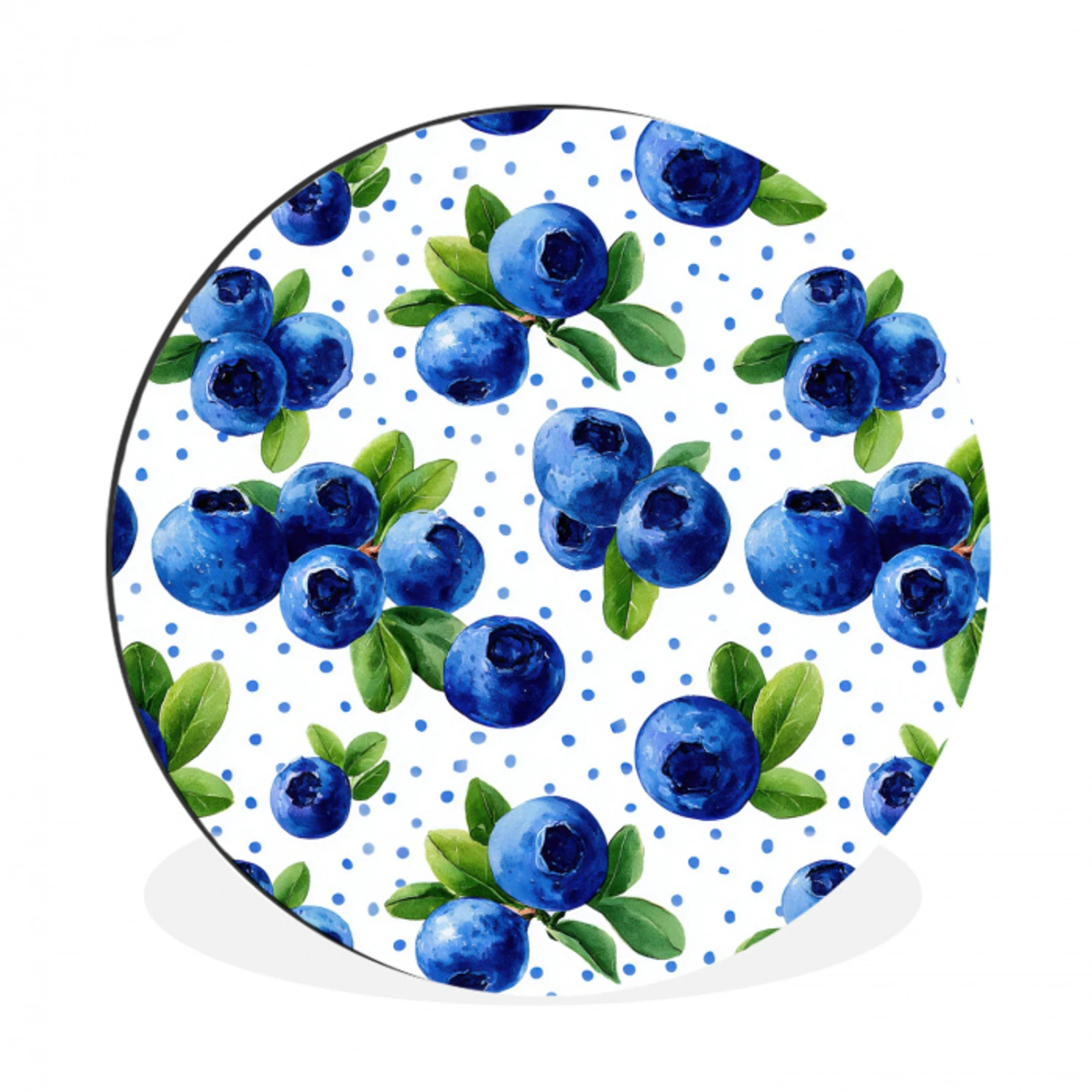 Bessen - Patroon - Blauw Wandcirkel aluminium klein 190 -3d