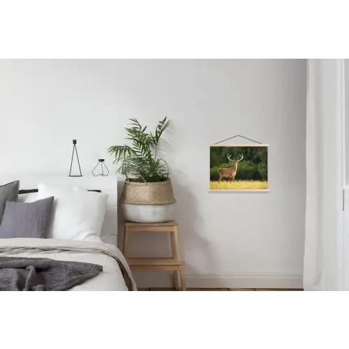 Hert - Gewei - Gras - Natuur - Dieren - Groen textielposter latten blank klein -woonkamer