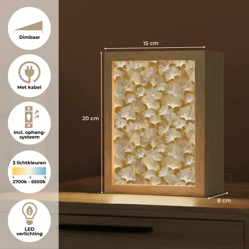 Ginkgo - Bladeren - Goud Light Box met kabel (Tafellamp) klein 925 -USP_NL