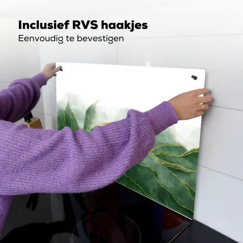 Marmer - Groen - Luxe - Goud - Marmerlook Inductie beschemer met haakjes klein -ky-ophangen-nl