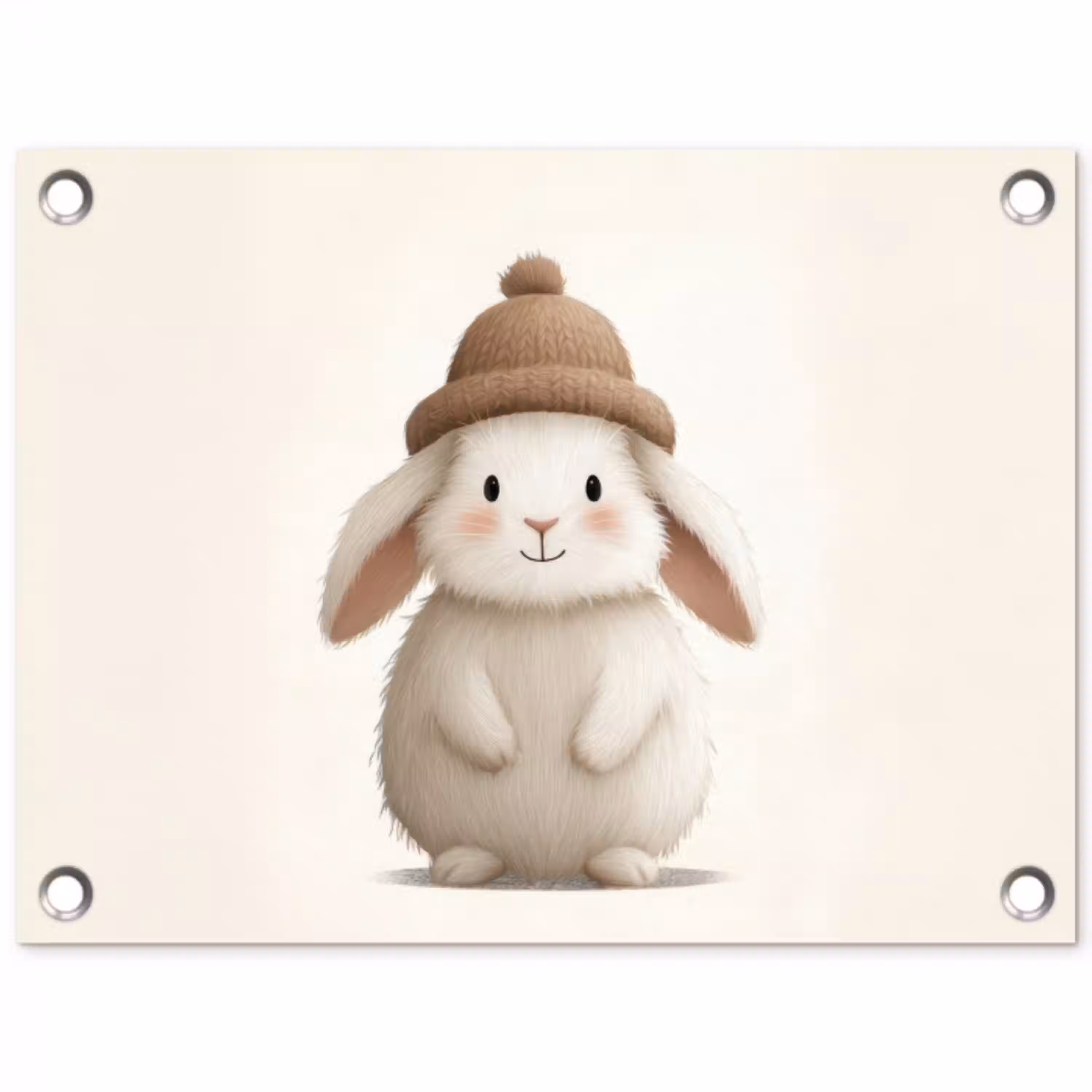 Konijn - Muts - Oren - Beige tuinposter los doek klein -3d
