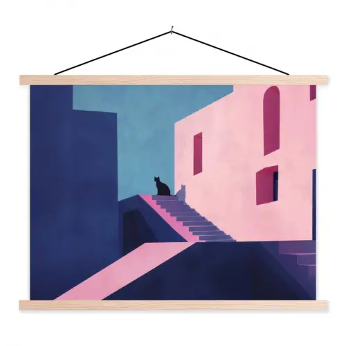 Kat - Trap - Gebouwen - Schaduwcontrasten textielposter latten blank klein -3d